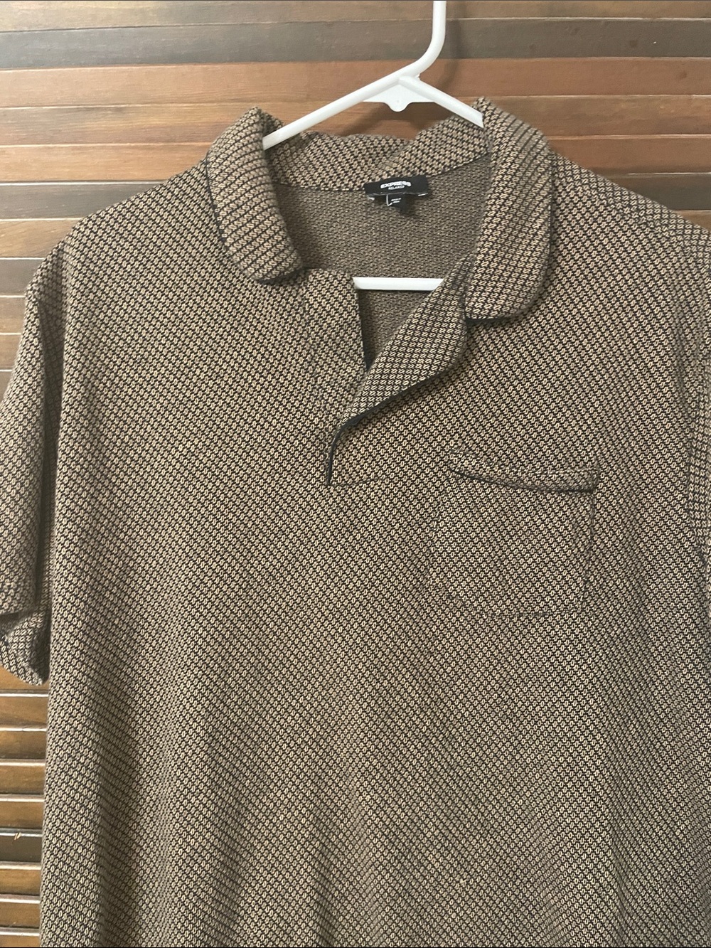 Express men’s Brown Textured Polo Shirt - Casual Pocket Tee